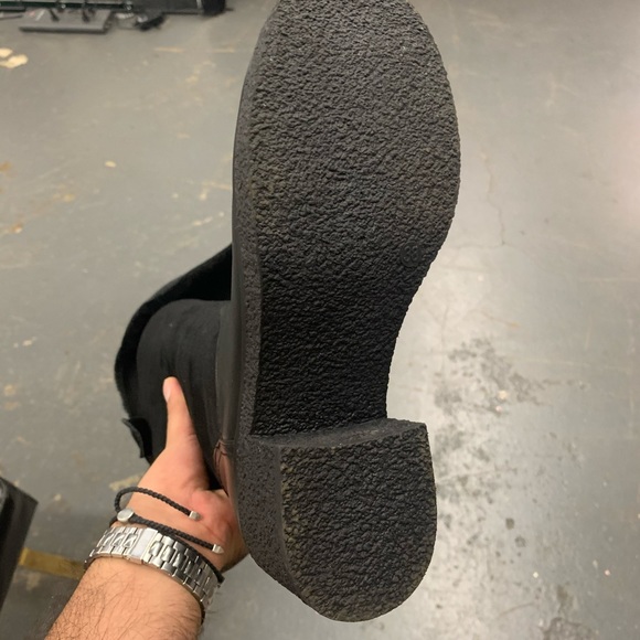 Faux Fur Lined Knee High Winter Boot in Black Faux Suede and Leather - Picture 15 of 16